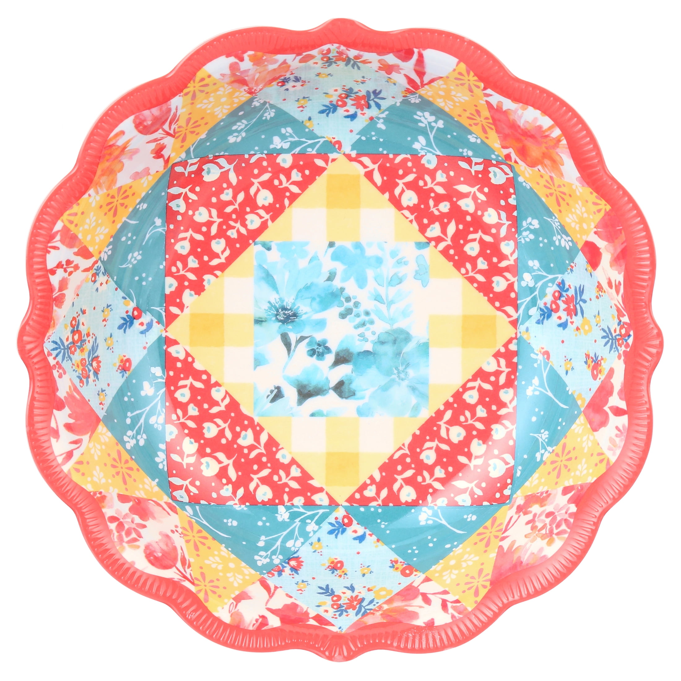 The Pioneer Woman Patchwork Medley Melamine Dinner Bowl, Coral