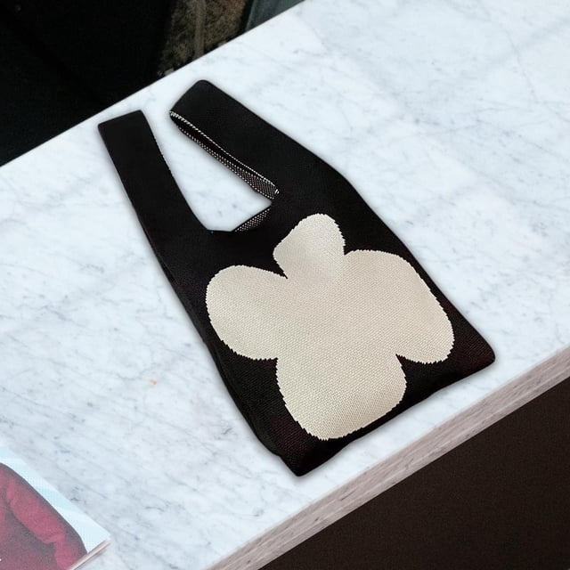 Bolso de hombro Yinane bohemio tejido con patrón de flores blanco