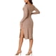 thumbnail image 1 of INSPIRAR CHIC Vestido Midi de Punto Acanalado de Manga Larga Ajustado para Mujeres Color Caqui XL, 1 of 6