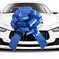 thumbnail image 1 of Car Bow HQJAXJ, papel de regalo impermeable, azul metalizado, de 20 pulgadas, 1 of 5