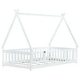 thumbnail image 4 of Miniyam Twin Floor Bed for Kids with House Frame, Guardrails and Lockable Door, White, 4 of 7