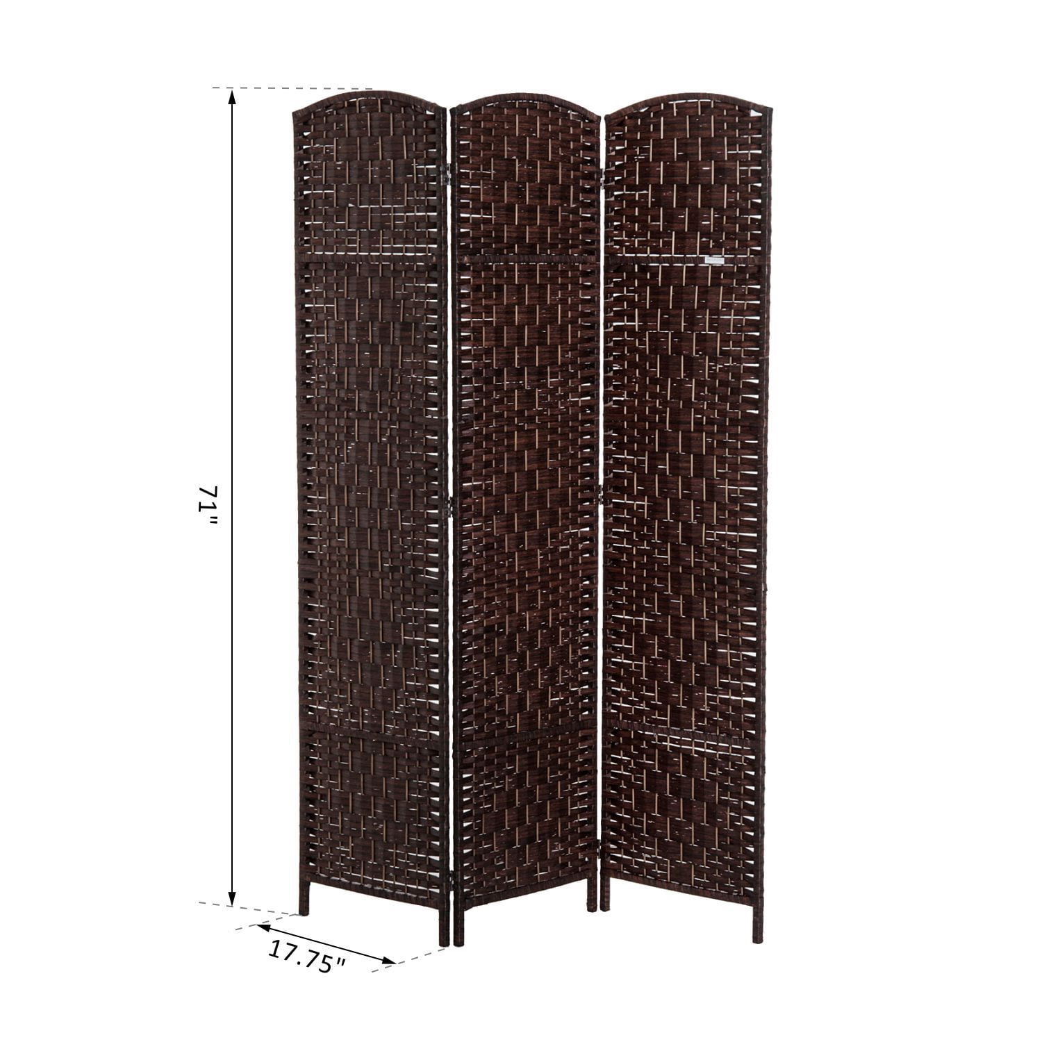 HomCom 6' Tall Wicker Weave 3 Panel Room Divider Privacy Screen - Chestnut Brown