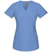 Dickies Xtreme Stretch Medical Scrubs Top for Women Mock Wrap 85956, L, Ceil