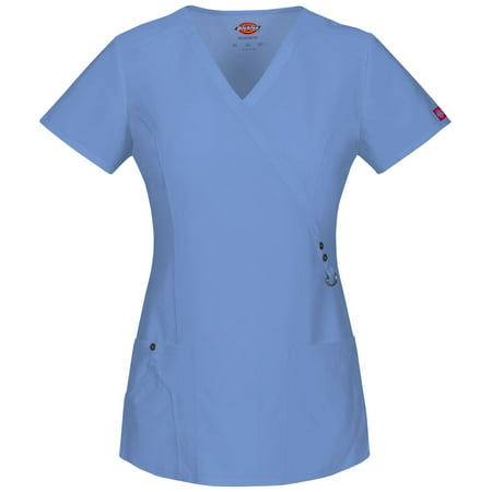 Dickies Xtreme Stretch Medical Scrubs Top for Women Mock Wrap 85956, L, Ceil