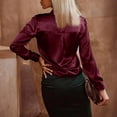 thumbnail image 5 of OIOLOYJM Womens Blouses Elegant Dressy Button Down Shirts Long Sleeve Casual Business Satin Tops Silk Work Blouses with Pocket Wine 2XL, 5 of 5