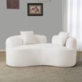thumbnail image 2 of Living Room Sofas 66.93 Inch Curved Loveseat White Full Compression Sponge Sofa, Teddy Velvet Fabric, No-Assembly Compact Sofa for Small Spaces & Apartments, 350 lbs Capacity,Comfortable Sofas, 2 of 21