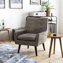 Valla Button Tufted Fabric Accent Chair, Dark Brown