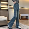 thumbnail image 2 of Low Rise Jeans Girls Wide Leg Jeans Large Front Patch Pockets Washed Denim Pants | Retro girls wide leg denim pants with distinct large front patch pockets, building a perfect versatile casual outfit, 2 of 9