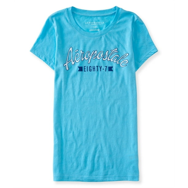 Aeropostale Eighty-7 Camiseta gráfica para mujer, azul, pequeña Aeropostale Camiseta gráfica