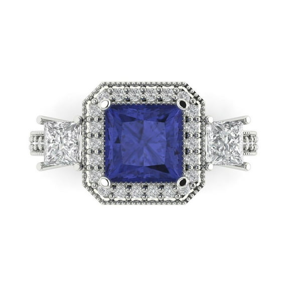 Three-Stone Engagement Ring for Women - 3.005ct Simulated Tanzanite in 18K White Gold Promise Ring