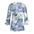 thumbnail image 4 of Aloohaidyvio 3/4 Sleeve Shirts for Women,Women's Casual Floral 3/4 Sleeve T-Shirts V Neck Ruffle Sleeve Tunic Tops Boho Button Basic Tees Blouses, 4 of 5
