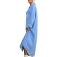 thumbnail image 3 of Capreze Women V Neck Kaftan Maxi Dresses Lapel Button Down Denim Shirt Dress Fall Long Sleeve Evening Party Dress Size S-5XL Light Blue L, 3 of 3