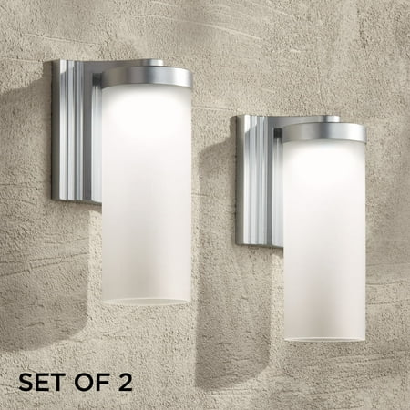 - Possini Euro Design Modern Outdoor Wall Light Fixtures Set of 2 LED Silver 10 1/2