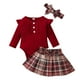 thumbnail image 1 of Gibobby faldas para mujer corta acanalado con volantes de manga larga para niñas pequeñas, monos con estampado a cuadros, falda, diademas, trajes(Vino， 12-18 Meses), 1 of 5