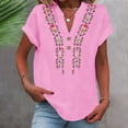 thumbnail image 7 of ClodeEU Women's V Neck Short Sleeve Embroidered Blouse,Casual Loose Fit Button Top Pink,Women's Plus XXXL, 7 of 7