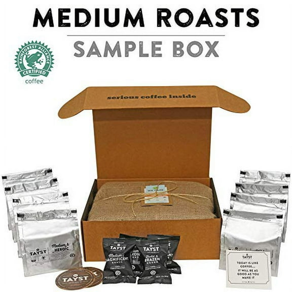 Tayst Medium Roast Coffee Pods | 100 ct. Medium Sample Box | 100% Compostable Keurig K-Cup compatible | Gourmet Coffee in Earth Friendly packaging