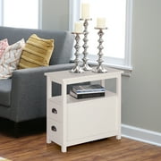 Alpha Joy Narrow End Table 4-Tier Small Side Table with 2 Drawers Nightstand Side Table Bedside Table Sofa Table, White, 1PC