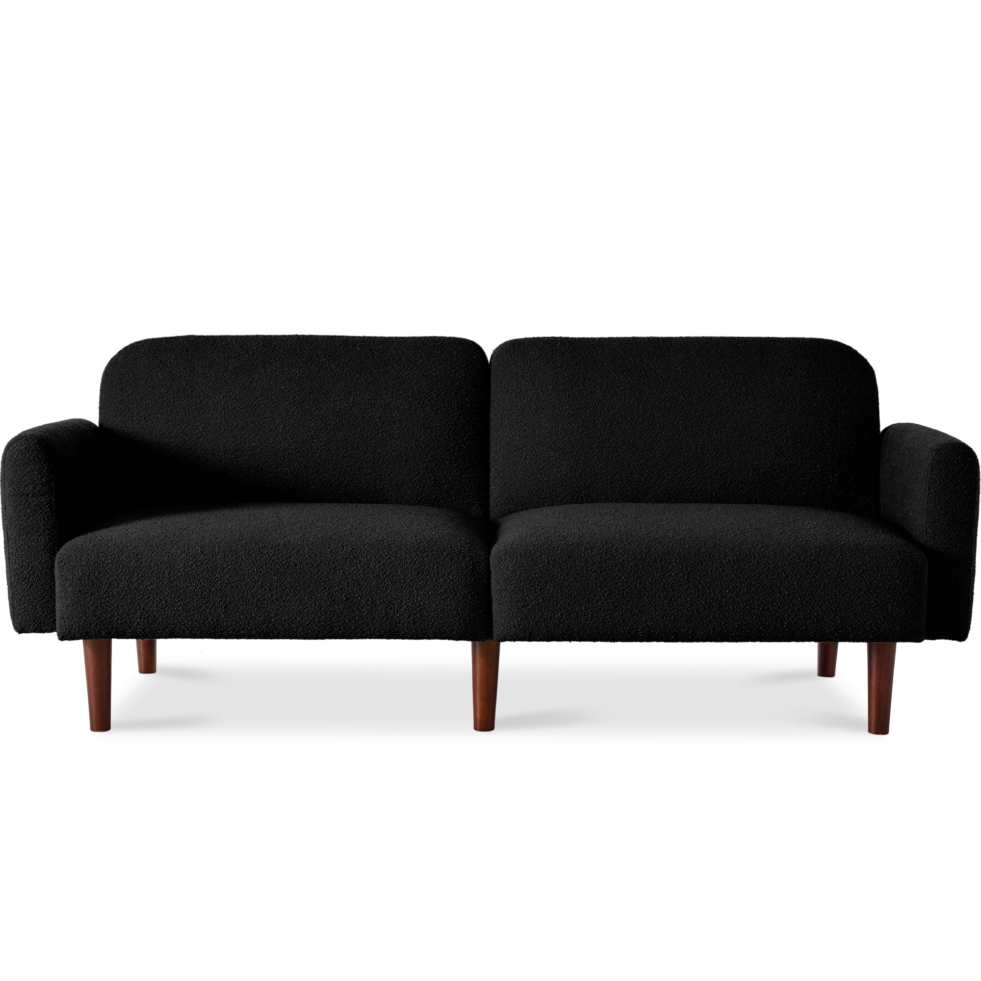 Best Choice Products Curved Convertible Futon, Boucle Fabric Split-Back Sleeper Bed - Midnight Black