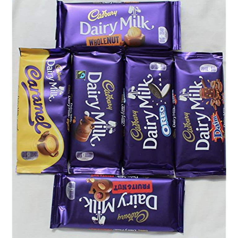 Cadbury Dairy Milk Most Popular Chocolate Bars From England- Whole Nut,  Caramel, Fruit & Nut, Oreo, Plain, Daim