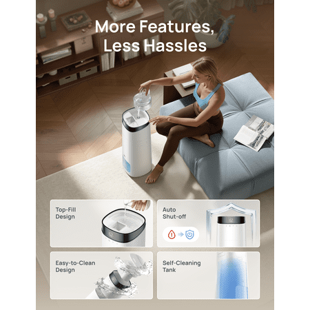 DREO 16L Smart Humidifier Large Room 1000 ft², 130H Cool Mist Humidifiers for Bedroom Plants Baby, Top Fill, Remote/Touch/Voice & APP Control, Self-Cleaning Tank, 30dB, RGB Light, HM755S White