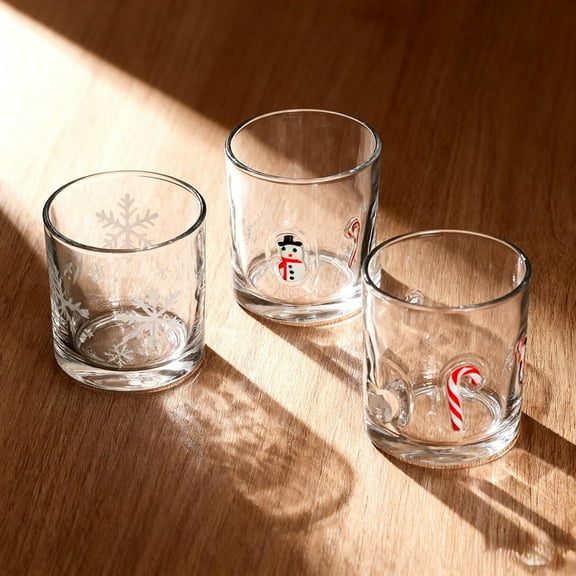 Christmas Icon Juice Glasses, 14oz Wine Juice Glasses, Double Old Fashion Drinking Cups, Snowman Snowflake Candy Cane Xmas Design for Christmas Winter Holiday Drinks Party Supplies 1PC(Snowman)