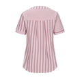 thumbnail image 5 of Quinlirra Summer Ttops for Women 2024 Work Women's Oversized Fashionable Button Asymmetrical Striped Patchwork Short Sleeved V-neck Top/shirt, 5 of 5
