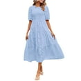 thumbnail image 1 of Robes d'Été pour Femmes 2023 Col Rond Décontracté Manches Courtes Taille Haute Robes en Chiffon avec Ceinture pour Femmes 2023, 1 of 9