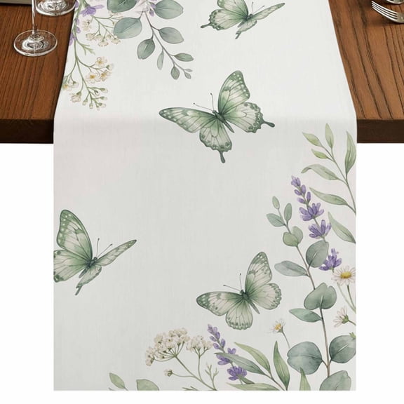 Table Runners 60 Inches Long Dress Scarves, Spring Lavender Farmhouse Kitchen/Dining Table Runner, Small Coffee Tablerunners, Garden Botanical Leaves Butterflies 13x60 Inch