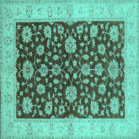 Ahgly Company Indoor Square Oriental Turquoise Blue Traditional Area Rugs, 3' Square
