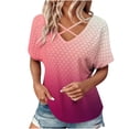 thumbnail image 2 of Spring Tops for Women 2025 LEBONYARD Summer Tops for Women 2025,Women's Fashion Solid Color Short-sleeved V-neck Loose Casual Tops Red XXL, 2 of 8