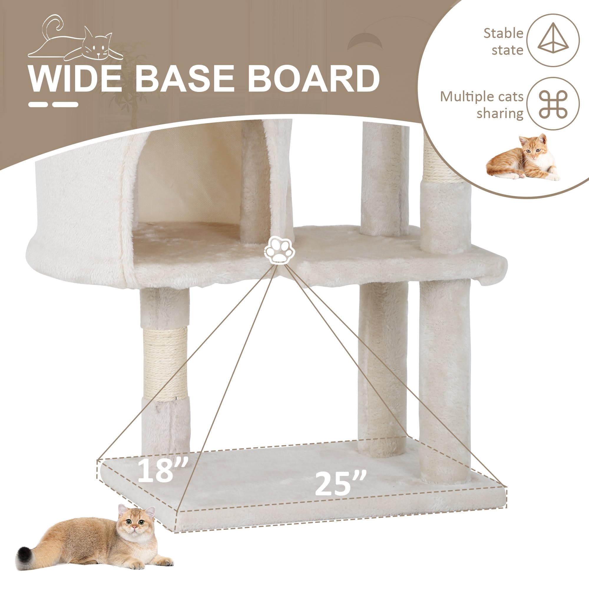 CL.HPAHKL Small Cat Tree for Indoor Cats, 37 Inches Cat Condo Furniture Activity Centre with Scratching Posts & Perch Bed Multi-Level Cat Tree House with Funny Toys for Kittens, Pets, Beige