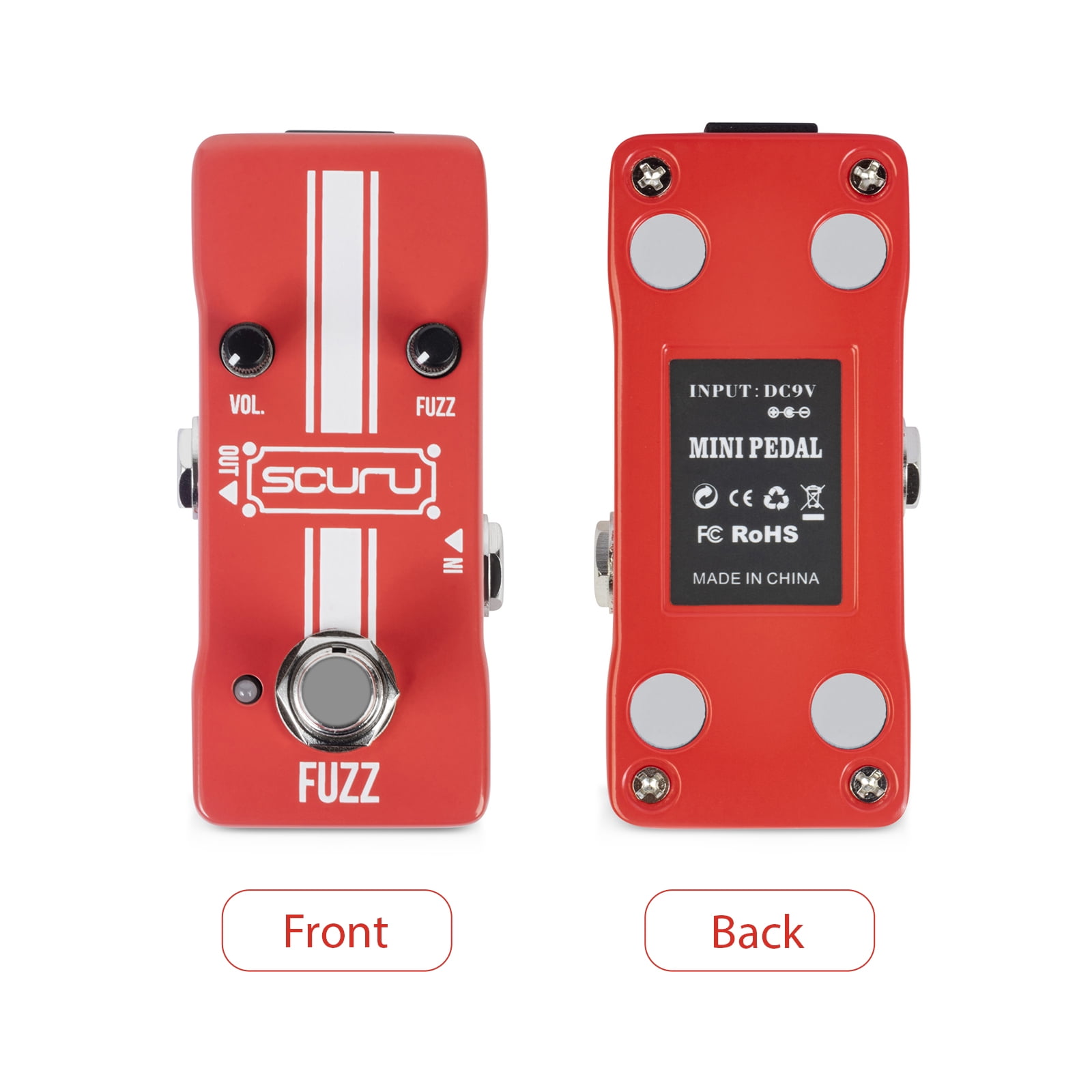 Guitar Fuzz Effects Pedal VOL/FUZZ Versatile Sound DC 9V 6.35mm Input/Output Interface Mini Electric Guitar Fuzz Effector with True Bypass