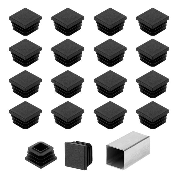 Uxcell 1" (25mm) Square Tubing End Caps, 50 Pcs Plastic Hole Plugs Insert End Cap for Metal Tubing, Black