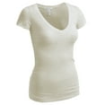 thumbnail image 2 of Essential Basic Women's Plain Short Sleeve V Neck T Shirt(3P-Prpl/Chrcl/Oat-2X), 2 of 4