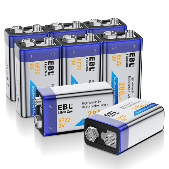 EBL 8-Pack 9V Ni-MH Rechargeable Batteries for Flashlight Toys