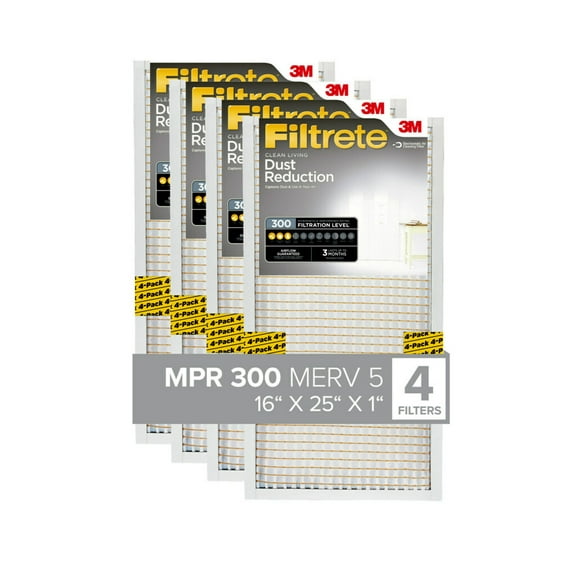 Filtrete 16x25x1 Air Filter, MPR 300 MERV 5, Clean Living Dust Reduction, 4 Filters