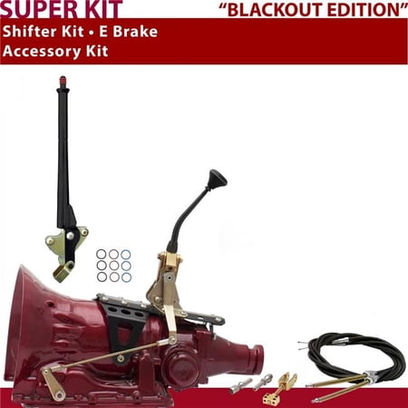 American Shifter C6 Shifter Kit 8 in. E Brake Cable Black Push Button 11 Handle Ringed Knob for D57CC