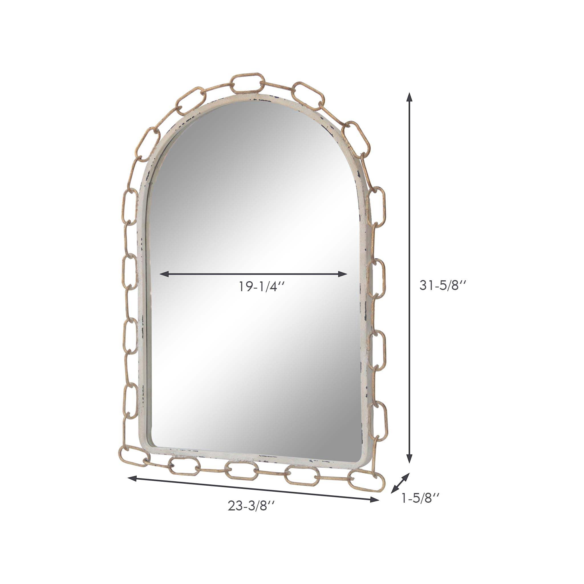 Parisloft Arched Metal Chain Link Wall Mirror, Farmhouse Rustic Metal Wall Mirror for Bedroom, Bathroom, Livingroom, Entry, Distressed White and Gold, 23.375 x 31.625 Inch