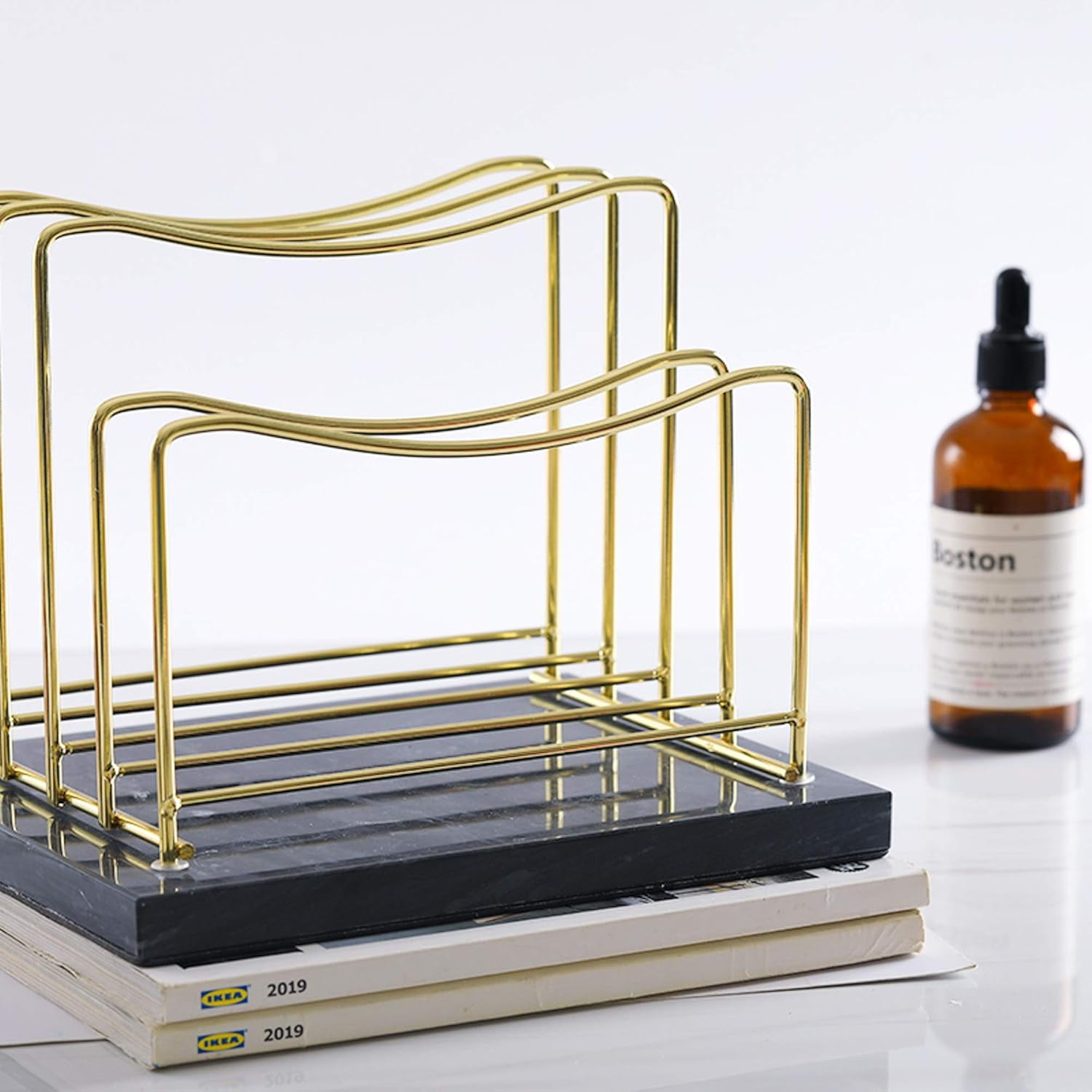 Real Marble File Holder - Marble Desk Accessories - Modern Marble Mail Organizer - Gold Mail Holder & Letter Tray (Black + Gold)