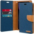 thumbnail image 1 of GOOSPERY Portefeuille en Toile pour Apple iPhone XR Étui (2018) Support en Denim Couverture Rabattable (Bleu) IPXR-CAN-BLU, 1 of 5