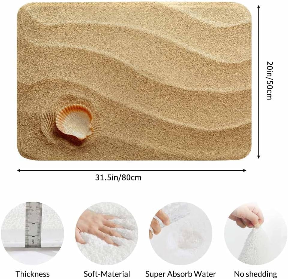 Sea Shells with Sand Bath Mat for Bathroom Bath Rugs Door Mat Non Slip Rubber Backed Bathroom Floor Mat for Bathtub Sink Shower 20"X32"