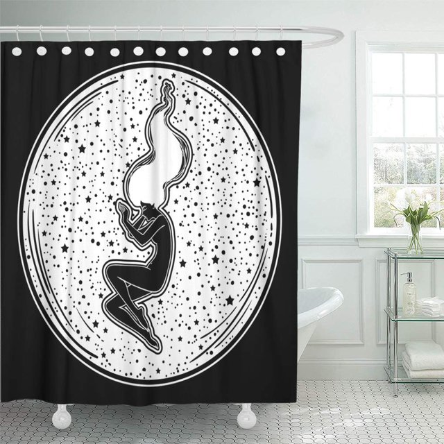ABPHQTO Chica tumbada en la taza y espacio lleno de estrellas Cortina de ducha 150x180 cm