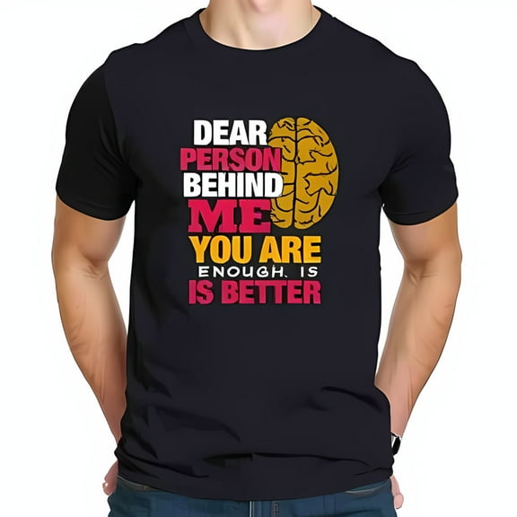 Empowering Cotton Short Sleeve T-Shirt - 'You Are Enough' Bold Typography & Brain Graphic Vibrant Colors on Black