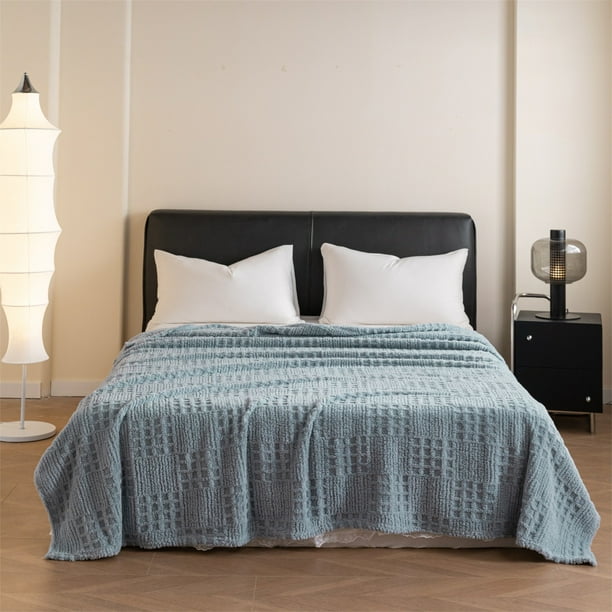 Manta de gofre Jacquard 150x200cm | Colcha suave de poliéster | Doble cara de borde, sin pelusa Ligero, versátil para sofá, cama, viajes | Verde, rosa, amarillo, gris, beige
