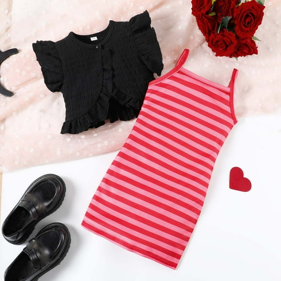 Placlothes Floral Knitting Cotton Skirt and Cute Tops Two Piece Outfits for Little Girls and Big Girls Summer Fall Sets Size 4 T Black Birthday Kids