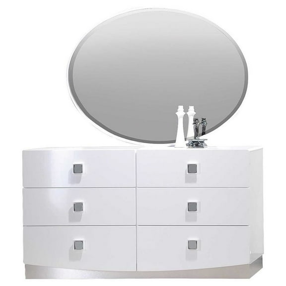 Best Master France 2-Piece Poplar Wood Dresser and Mirror Set in White Lacquer