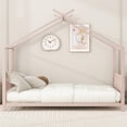 thumbnail image 3 of SESSLIFE Twin-Size House Bed, Metal Twin Platform Bed, House-shaped Design, Tent Bed with Roof and Chimney for Bedroom, No Box Spring Needed, Easy Assembly,Pink, 3 of 8