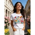 thumbnail image 5 of Mexican Color Floral Fiesta Letter Print T-shirt, Casual Short Sleeve Crew Neck Top Women's Clothing, 5 of 18