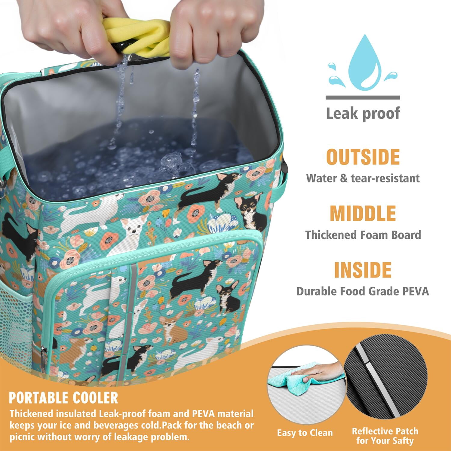 Travel Cooler Bag - Chihuahua and Flower Florals Camping Beer Cooler Backpack with Bottle Opener- Waterproof Insulated Picnic Backpacks - Cooler Bag for Beach