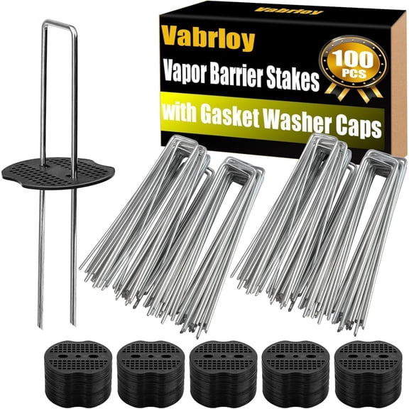 100 Pack Landscape Staples with Gasket Caps, 6 Inch Garden Stakes, U-Shaped Pins for Tube, Lawn Fence Pins for Landscape Fabrics Irrigation Tubing and Weed Barriers